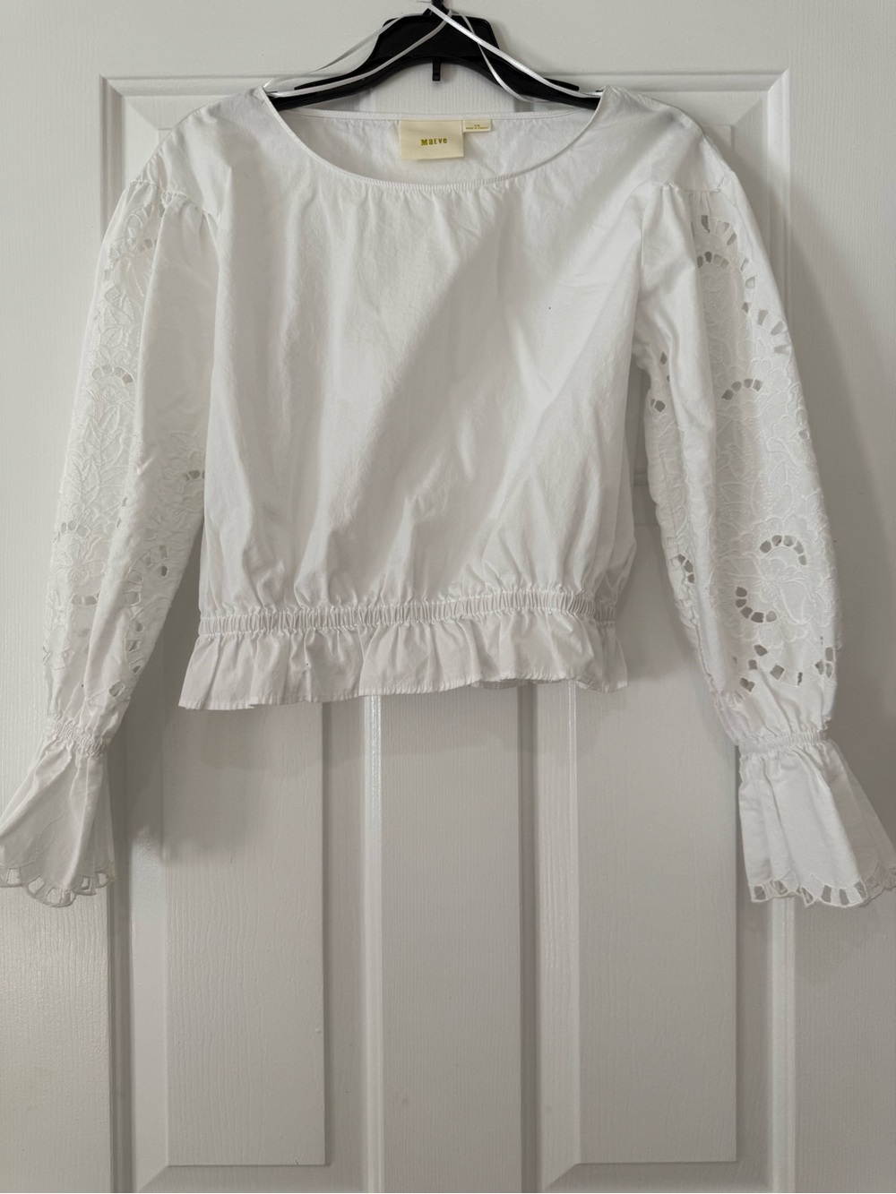 Maeve White Eyelet-Sleeve Peasant Blouse